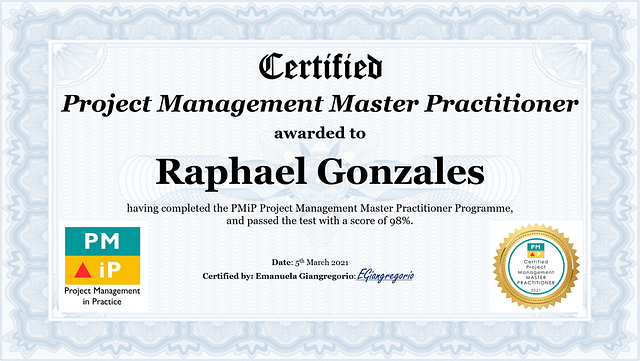 Project Management Master Practitioner Certificate Project Management in Practice